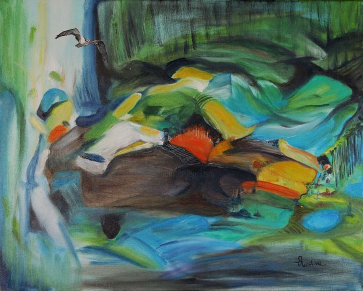 Painting titled "My Green Valley" by Rashmi Rekha, Original Artwork, Oil