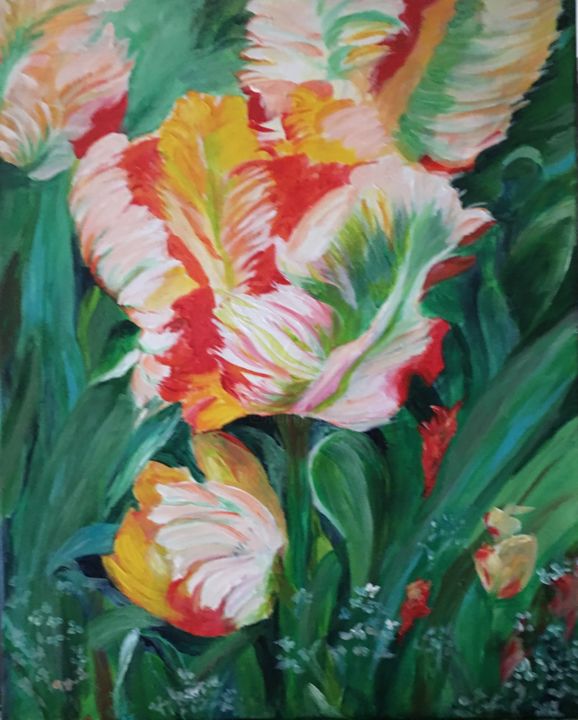 Peinture intitulée "Peach Tulips" par Rashmi Rekha, Œuvre d'art originale, Acrylique