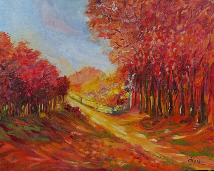 Painting titled "The Magical Autumn" by Rashmi Rekha, Original Artwork, Oil