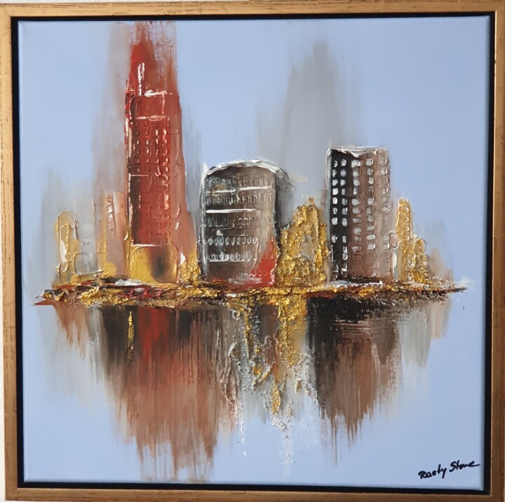 Painting titled "GOLD CITY" by Rasty Stone, Original Artwork, Acrylic Mounted on Wood Stretcher frame