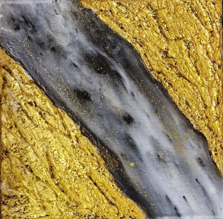 Painting titled "GOLD RIVER" by Rasty Stone, Original Artwork, Acrylic Mounted on Wood Stretcher frame