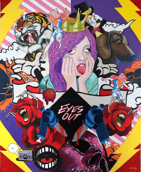 Peinture intitulée "Eyes out" par Rauky, Œuvre d'art originale, Acrylique