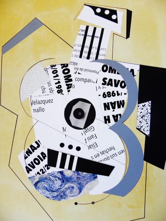 Collages intitulée "" GUITARE "  (nº2)" par Raùl Àlvarez Salàs, Œuvre d'art originale, Découpages