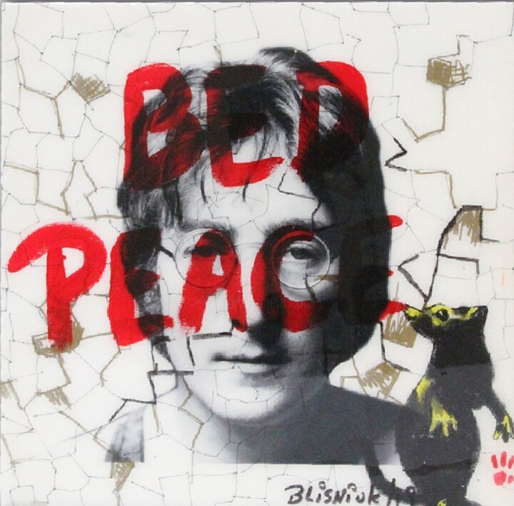 「Tribute to Banksy」というタイトルの絵画 Raul Blisniukによって, オリジナルのアートワーク, アクリル ウッドパネルにマウント