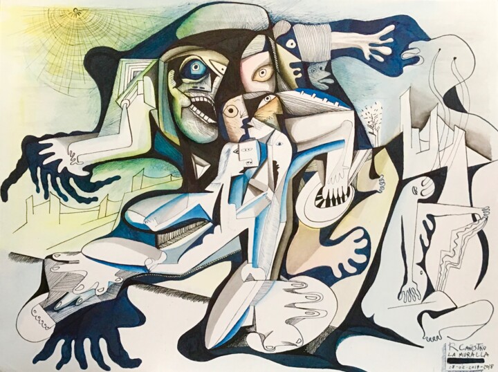 Pittura intitolato "LA MURALLA" da Raul Cañestro Caballero, Opera d'arte originale, Inchiostro