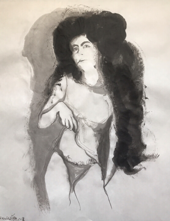 Painting titled "MUCHACHA MORENA" by Raul Cañestro Caballero, Original Artwork, Ink
