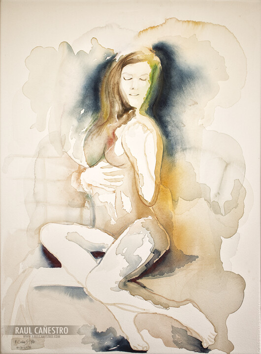 Painting titled "MOMENTO INTIMO" by Raul Cañestro Caballero, Original Artwork, Watercolor