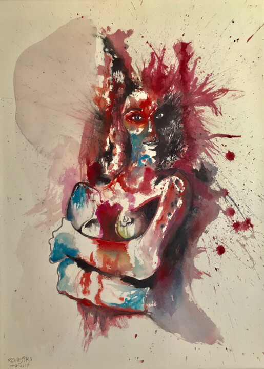 Painting titled "ARDIENTE" by Raul Cañestro Caballero, Original Artwork, Watercolor