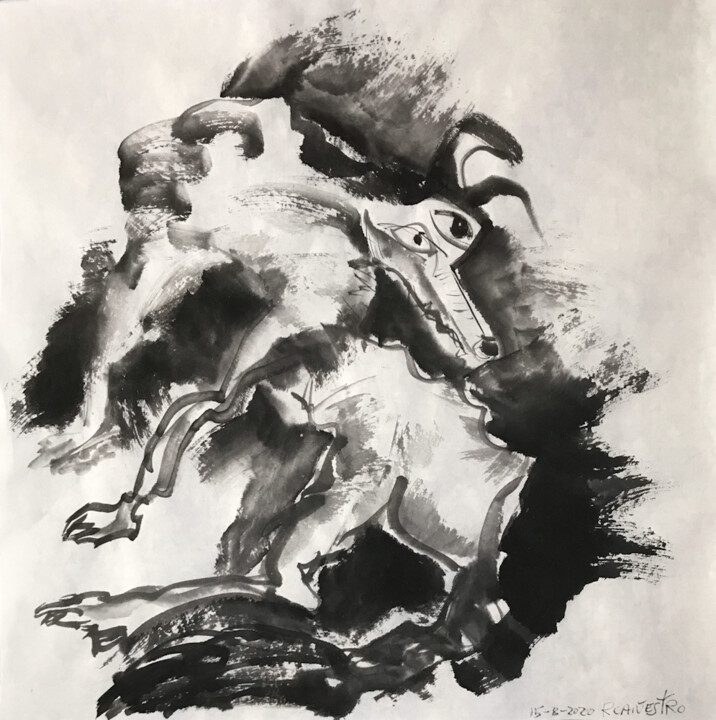 Painting titled "Perro" by Raul Cañestro Caballero, Original Artwork, Ink