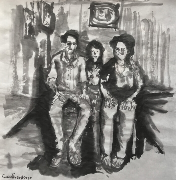 Pintura intitulada "Familia Cubana" por Raul Cañestro Caballero, Obras de arte originais, Tinta