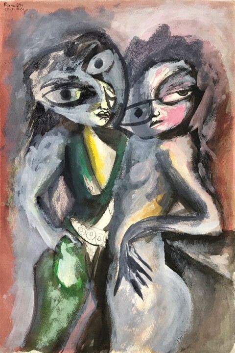 Pintura intitulada "Dos amigas" por Raul Cañestro Caballero, Obras de arte originais, Tinta