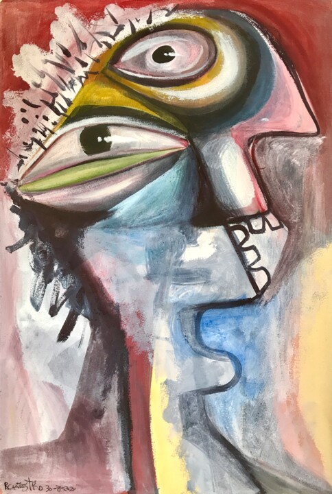 Schilderij getiteld "Cabeza de amigo" door Raul Cañestro Caballero, Origineel Kunstwerk, Aquarel