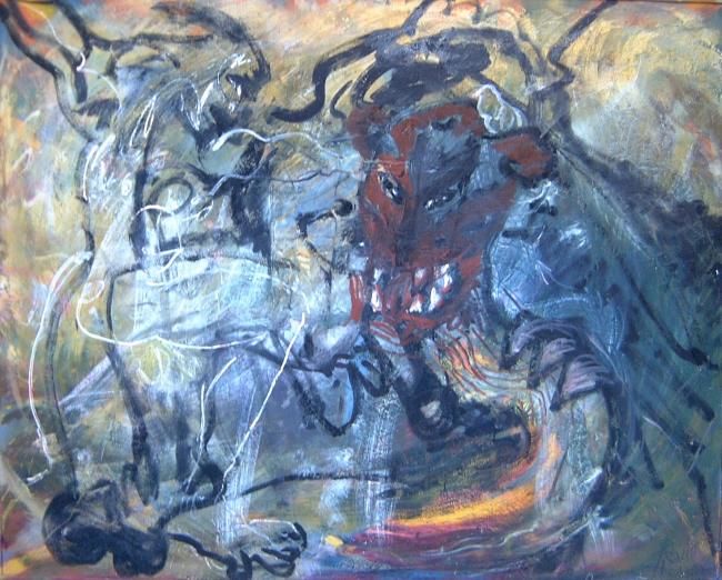 Painting titled "Toro tres" by Raúl Herrera, Original Artwork