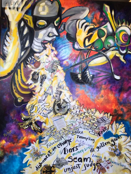 Pintura titulada "Justice regurgitate…" por Raúl Rubio, Obra de arte original, Oleo Montado en Bastidor standard
