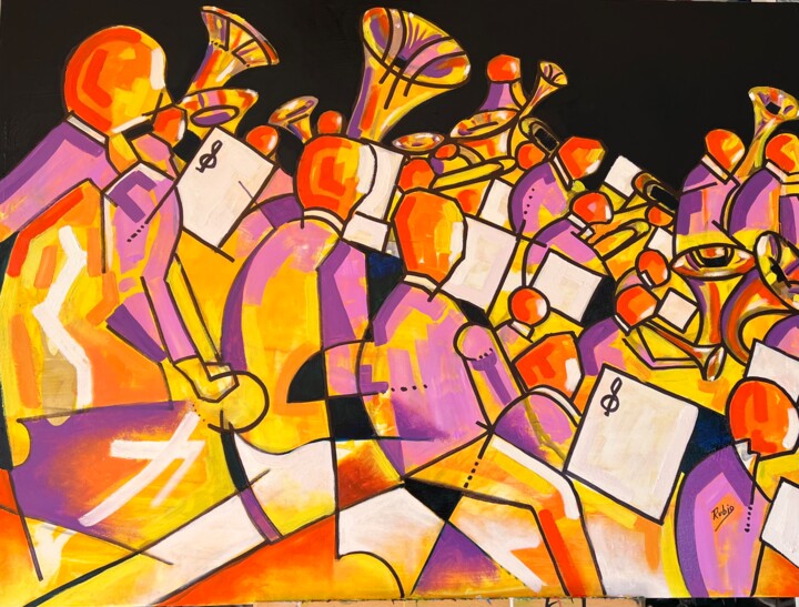 Schilderij getiteld "Rehearsal" door Raúl Rubio, Origineel Kunstwerk, Olie Gemonteerd op Frame voor houten brancard