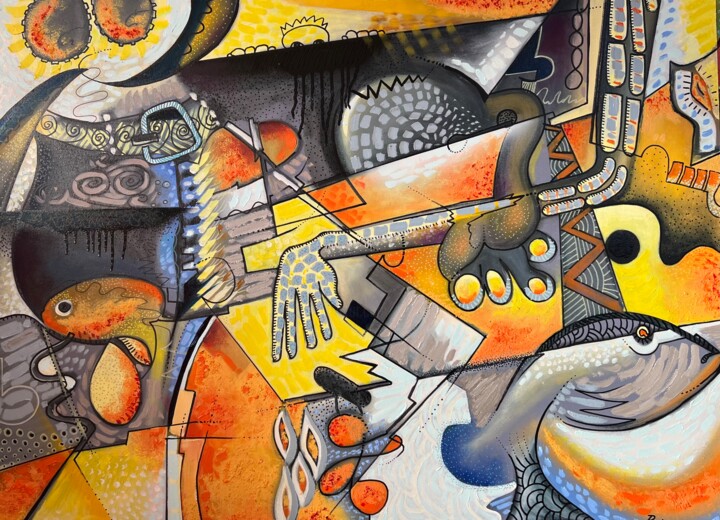 Malarstwo zatytułowany „Caos” autorstwa Raúl Rubio, Oryginalna praca, Olej Zamontowany na Drewniana rama noszy