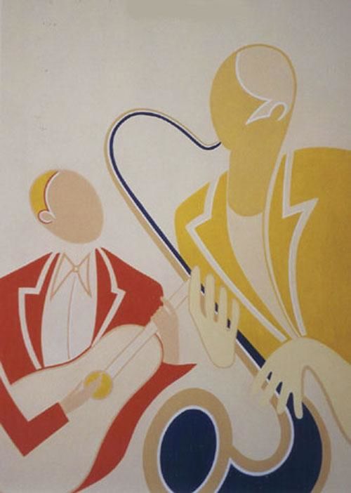 Peinture intitulée "Guitare et sax" par Ravard, Œuvre d'art originale,