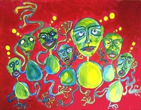 Painting titled "Modern Sea Monkey F…" by Outsider Artist, Original Artwork, Oil