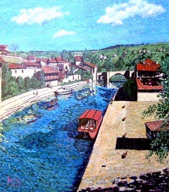 Painting titled "View of Nerac" by Ray Johnstone, Original Artwork