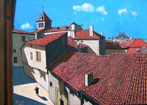 Painting titled "VIEW OF MEZIN FROM…" by Ray Johnstone, Original Artwork