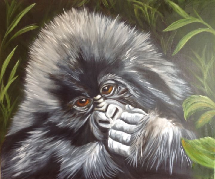 Картина под названием "Bébé gorille" - Raymonde Etcharry, Подлинное произведение искусства, Масло