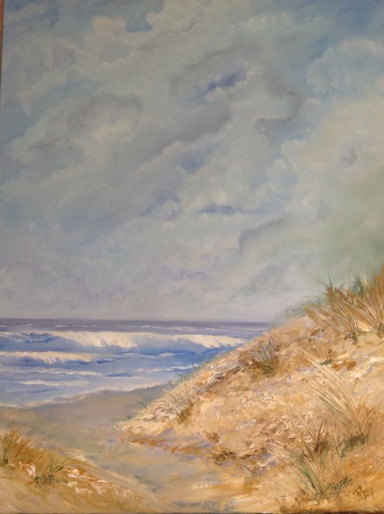 Painting titled "Nuage sur mer" by Raymonde Etcharry, Original Artwork, Oil