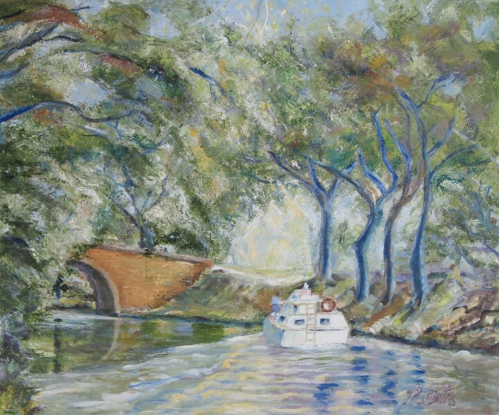 Painting titled "canal du midi" by Raymond Actis-Datta, Original Artwork