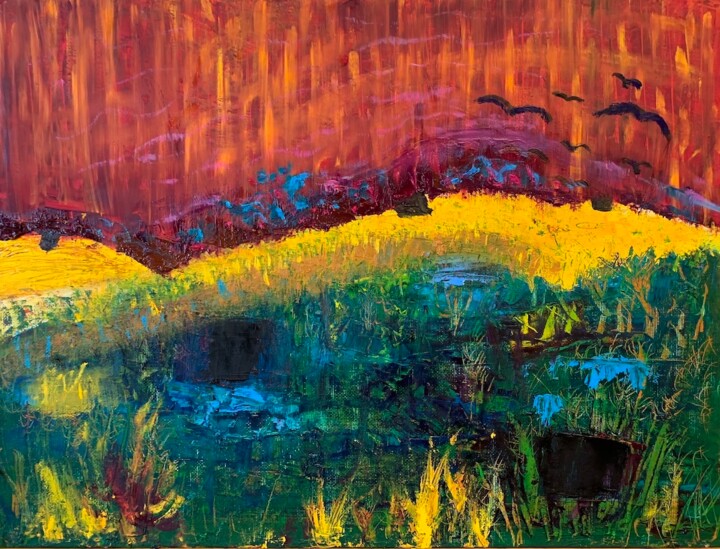 Painting titled "Toscane" by Raymond Actis-Datta, Original Artwork, Oil Mounted on Wood Stretcher frame