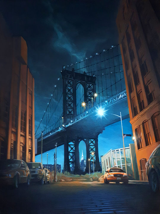 Pintura intitulada "Brooklyn bridge" por Raymond Agostini, Obras de arte originais, Acrílico