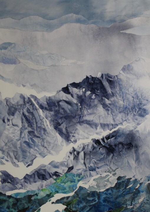 Collages titled "Grand glacier" by Raymond Guibert, Original Artwork, Collages Mounted on Wood Panel