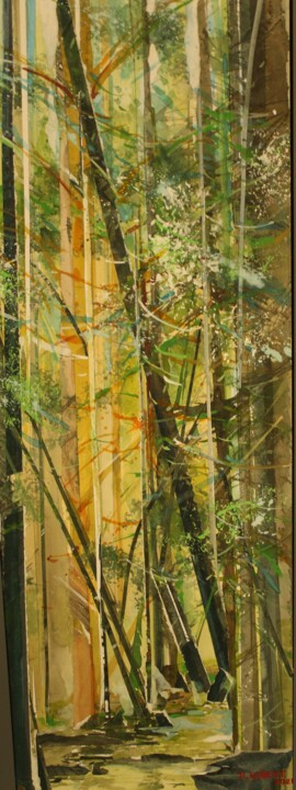Painting titled "forets 2021 / 4" by Raymond Guibert, Original Artwork, Watercolor Mounted on Wood Panel
