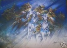 Painting titled "CAVALIERS SAMOURAI" by Raymond Poulet, Original Artwork