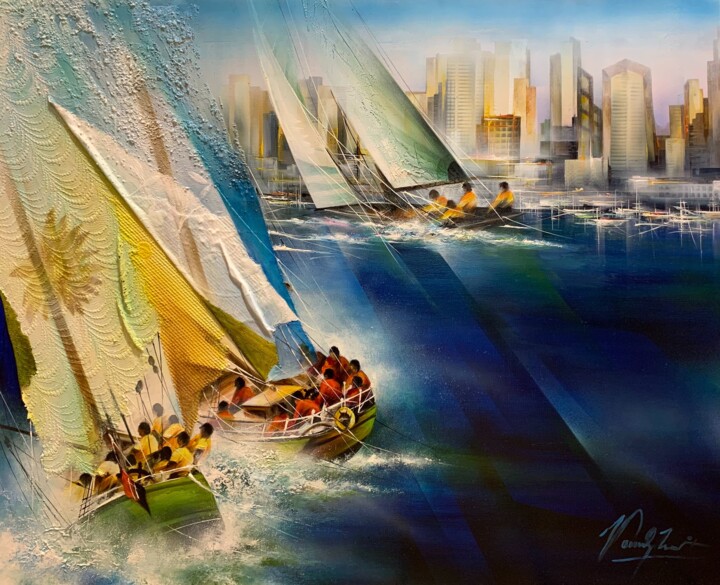 Peinture intitulée "San Diego Bay" par Raymond Poulet, Œuvre d'art originale, Huile