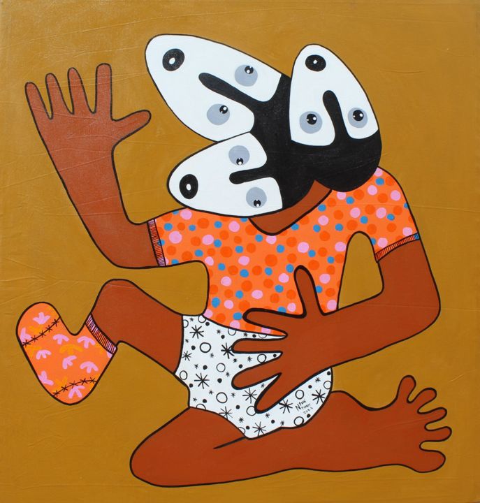 Картина под названием "Triple pensée" - Raymond Yves Kono, Подлинное произведение искусства, Акрил