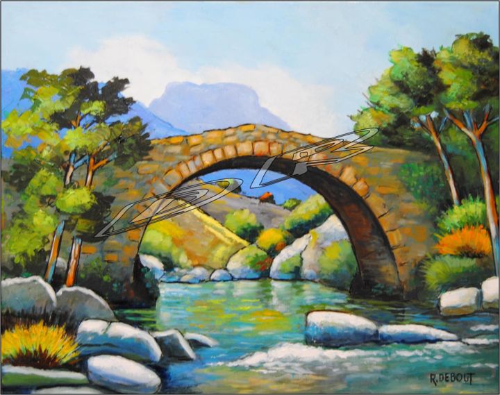 Painting titled "Le pont de Méla (Co…" by Raymond Debout, Original Artwork, Oil