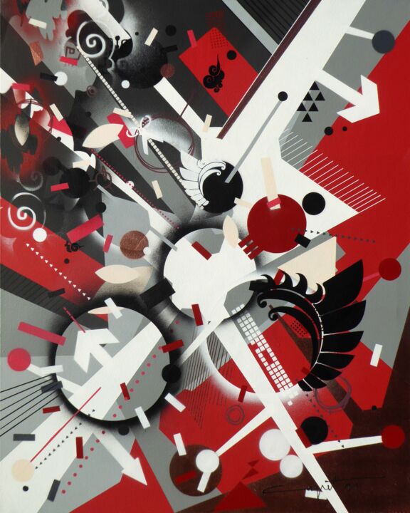 Pintura titulada "Black and Red Space" por Thierry Corpet (Raymond X), Obra de arte original, Acrílico Montado en Bastidor d…