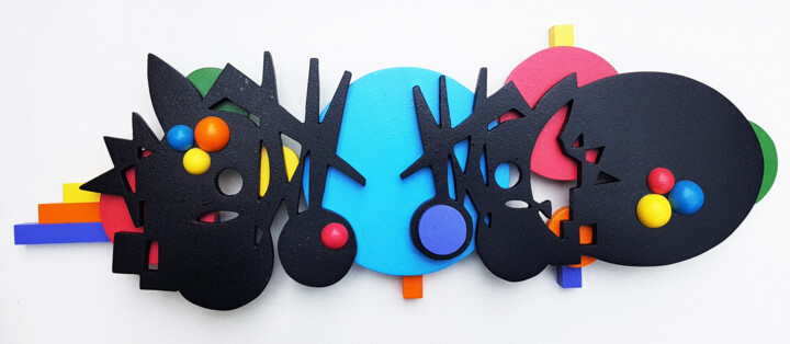 Sculpture titled "N.I.T.A." by Thierry Corpet (Raymond X), Original Artwork, Wood Mounted on Wood Panel