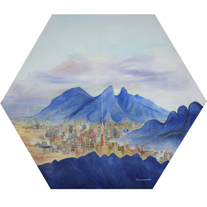 Painting titled "monterrey-between-t…" by Raymundo Garza, Original Artwork, Oil