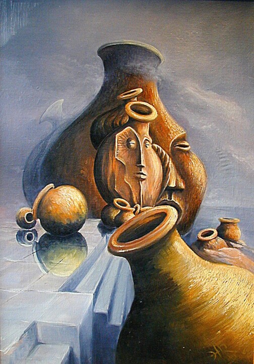 Painting titled "Pots" by Rayo Cazar, Original Artwork, Oil