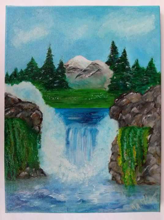 Painting titled "Waterfall" by Iva Kondolova, Original Artwork, Oil