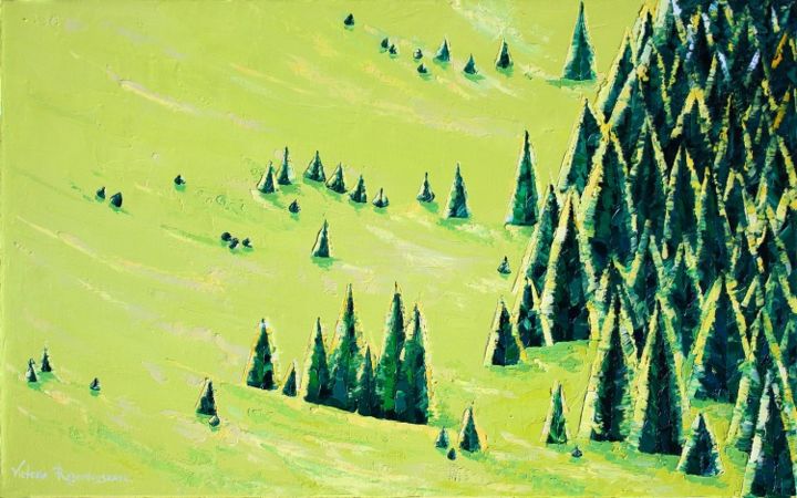 Painting titled "Spruce" by Victoria Raznatovskaya, Original Artwork, Oil