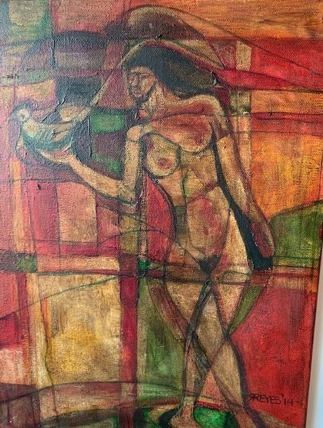 Painting titled "Amor y vanidad" by Rigoberto Reyes, Original Artwork, Acrylic Mounted on Wood Panel