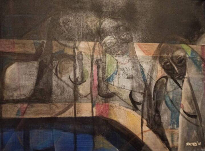Pintura titulada "Tres amigas" por Rigoberto Reyes, Obra de arte original, Tinta Montado en Bastidor de camilla de madera