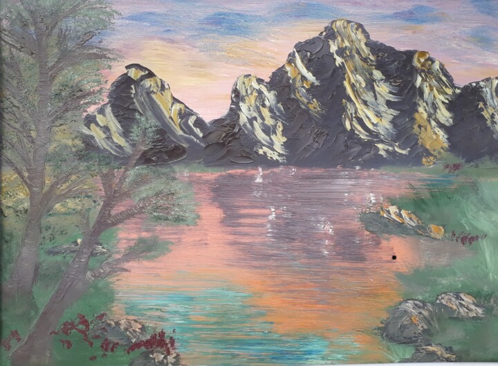 Peinture intitulée "Rêveries montagne e…" par Rc Digipainter436, Œuvre d'art originale, Huile