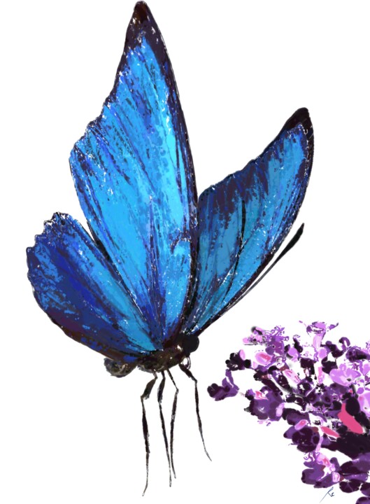 Digitale Kunst mit dem Titel "papillon bleu" von Rc Digipainter436, Original-Kunstwerk, Digitale Malerei