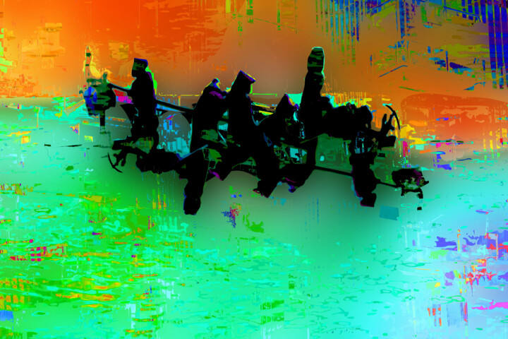 Incisioni, stampe intitolato "Boatpeople 02" da Rea Schenk, Opera d'arte originale, Lavoro digitale 2D