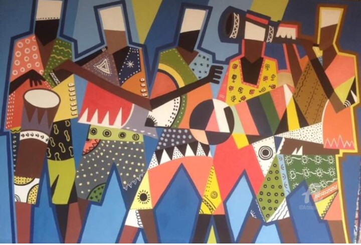 Картина под названием "Music music" - Reagan Ohene Adjei, Подлинное произведение искусства, Акрил