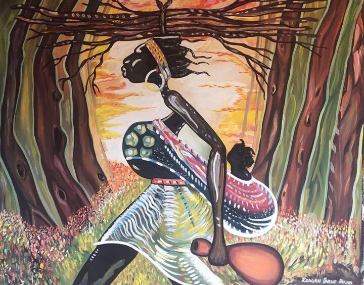 Картина под названием "Motherhood" - Reagan Ohene Adjei, Подлинное произведение искусства, Акрил