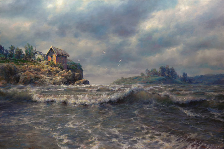 Картина под названием "Острова" - Realist, Подлинное произведение искусства, Масло