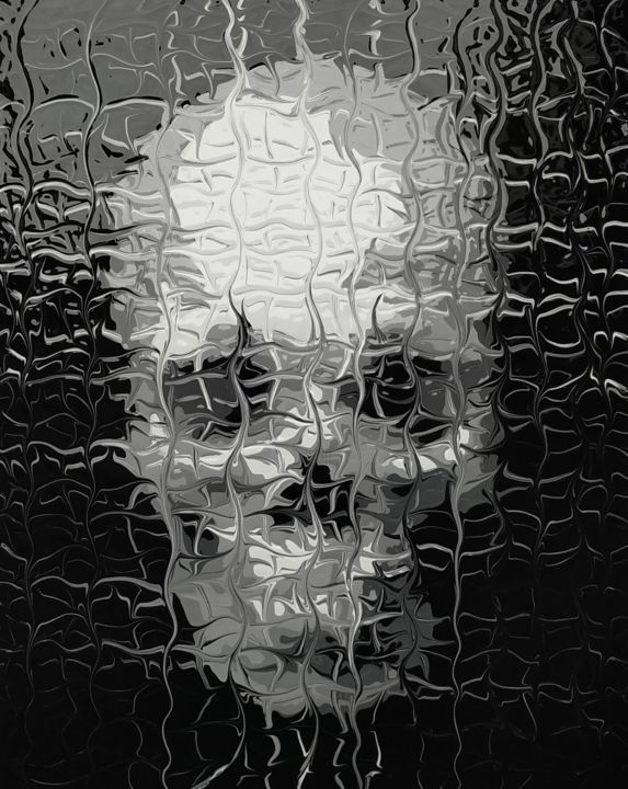 Schilderij getiteld "Skull Black & White" door Reba, Origineel Kunstwerk, Acryl Gemonteerd op Frame voor houten brancard